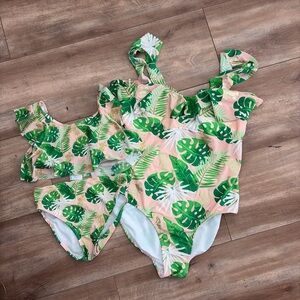 Disney Tropical Leaf One-Piece Swimsuit in Pink and Green